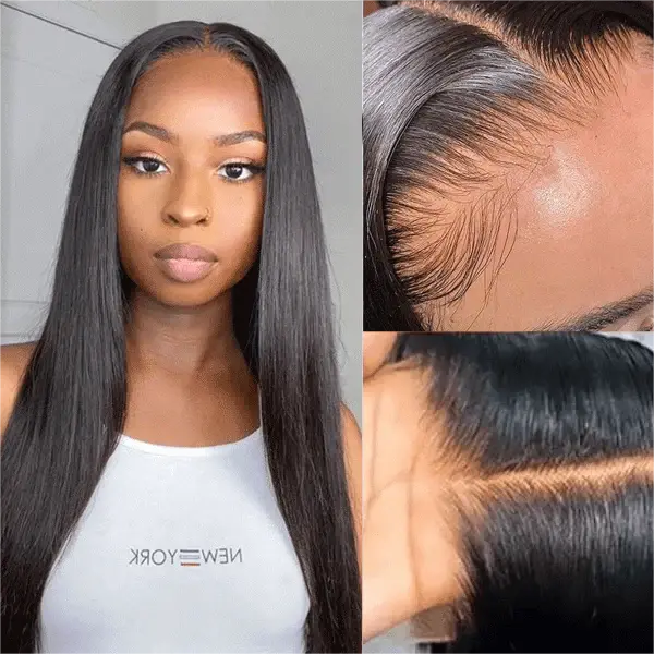 Real No KNOTS Real Glueless Wig 100% Human Hair Wig Bye Bye Knots 7x5 Precut Lace Straight Human Hair Wig Preplucked Hairline and Pre bleached KNots Human Hair Lace closure Wig