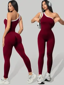Seamless Knitted Women's Sporty Jumpsuit, Casual Tight-Fitting Sexy Peach Hip Yoga Jumpsuit, Comfortable and Stylish Workout Wear, Sports Jumpsuit, Solid Color Jumpsuits, Sportswear Jumpsuit, Stretch Jumpsuit