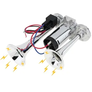 2026 New 12V 130DB Dual Tube Air Horn Kit with Air Compressor, Super Loud Horn for Vehicle Truck SUV Boat Train Home Security