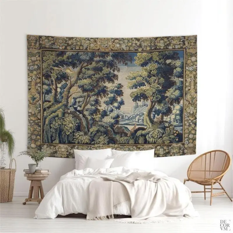Cotton-Polyester Tapestry Wall Hanging - Tapestry Wall Mural, Vintage Room Decor, Antique French Greenery Art, Medieval Theme Accent, Cold Wash Safe, Custom Text Option, Synthetic