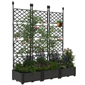 【GARVEE】Plastic Planter Boxes with Metal Trellis - Modular Raised Garden Beds for Balcony, Patio, and Backyard. Available in 3, 4, or 7-Piece Sets. Ideal for Climbing Plants and Privacy Screening Outdoors.