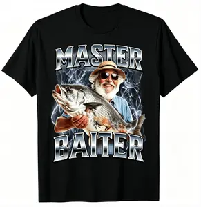 Women's 100% Cotton Short-Sleeve Soft Breathable Casual Master Baiter Funny Fishing Graphic Top, Retro Fisherman Tee