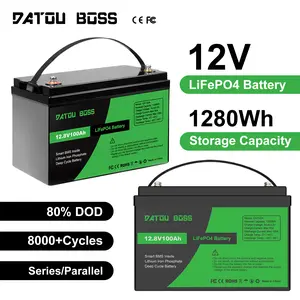 DATOUBOSS Lithium Iron Phosphate Battery 12.8V 100Ah | 8000 - 15000 Cycles RV/Boats/Home Backup Power | Parallel Connections