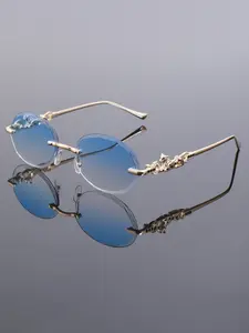 New Oval Frameless Cut Edge Fashion Glasses, Unisex High-End Daily Simple Versatile Decoration Trendy Beach Eyewear, Stylish Women Men Accessories