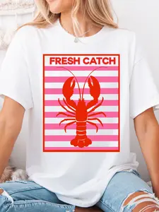 ByJodiPedri Fresh Catch Tee Top Womenswear Tshirt Summer Streetwear Comfort Casual Comfortable Print Style Sweatshirt Unisex White Crewneck
