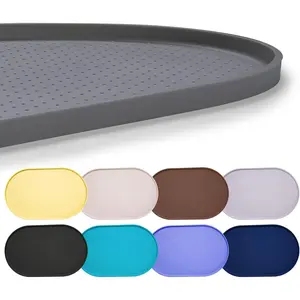 19"x12" Gray Silicone Pet Feeding Mat – 100% Waterproof, Raised Edge – Protects Floors for Cats/Dogs Elevated Slow Feeder