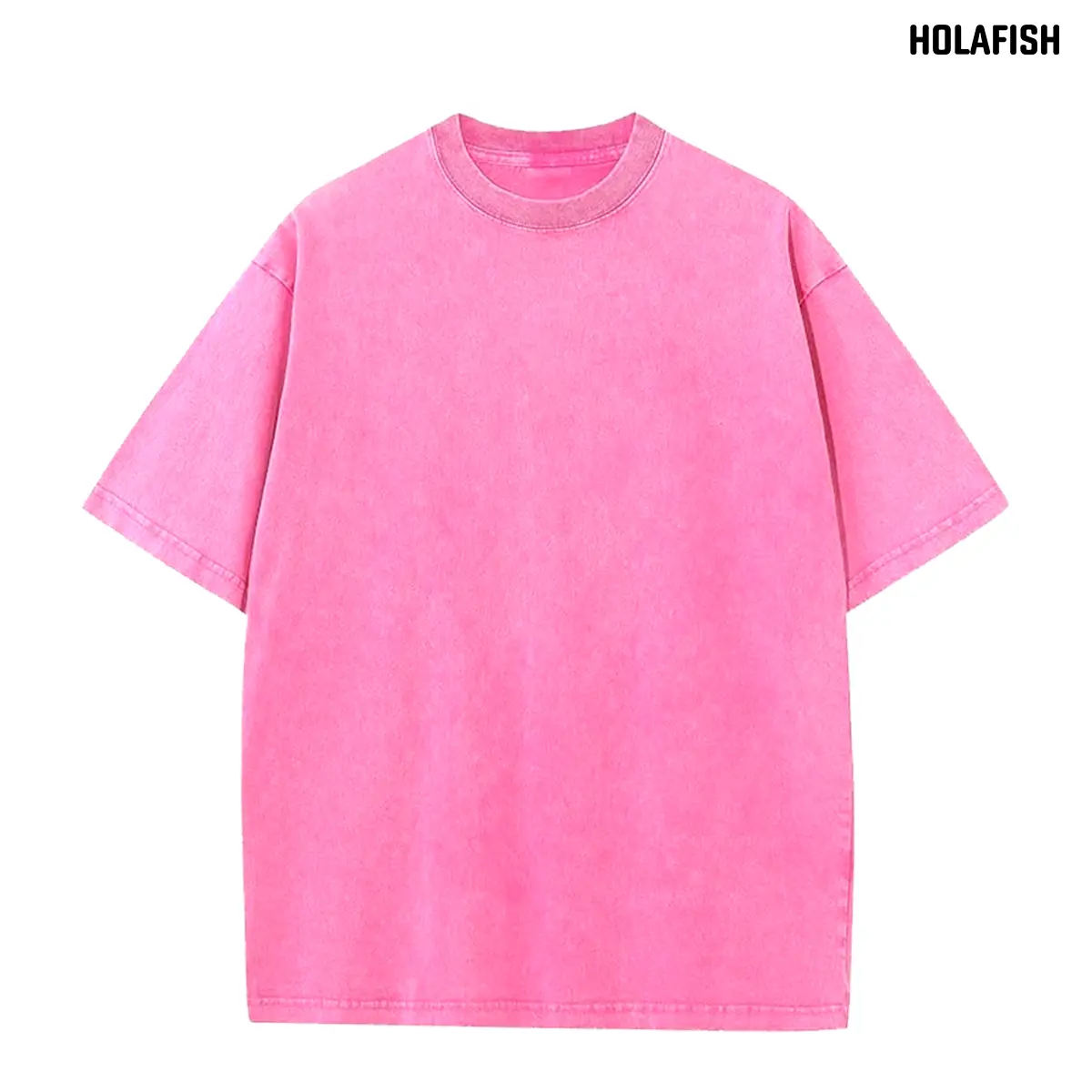 Holafish Women's Oversized Acid-Washed Heavy Cotton Vintage Round Neck Short Sleeve T-Shirt - Soft Solid Tunic, All-Season Casual Top,Loose Baggy Fit, Basic Streetwear Fabric Basics