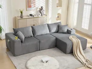 107" Cloud Sectional Couch, Modular Sectional Sofa with L-Shape Chaise, Corduroy Boneless Couch with Deep Seat, Upholstered Sofa for Living Room, No Assembly Required(Right-Facing Chaise, Dark Grey)