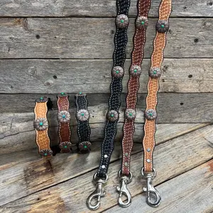 Genuine Leather Dog Collar or Leash With Copper Flower Conchos 10" to 22" W132S -DC6