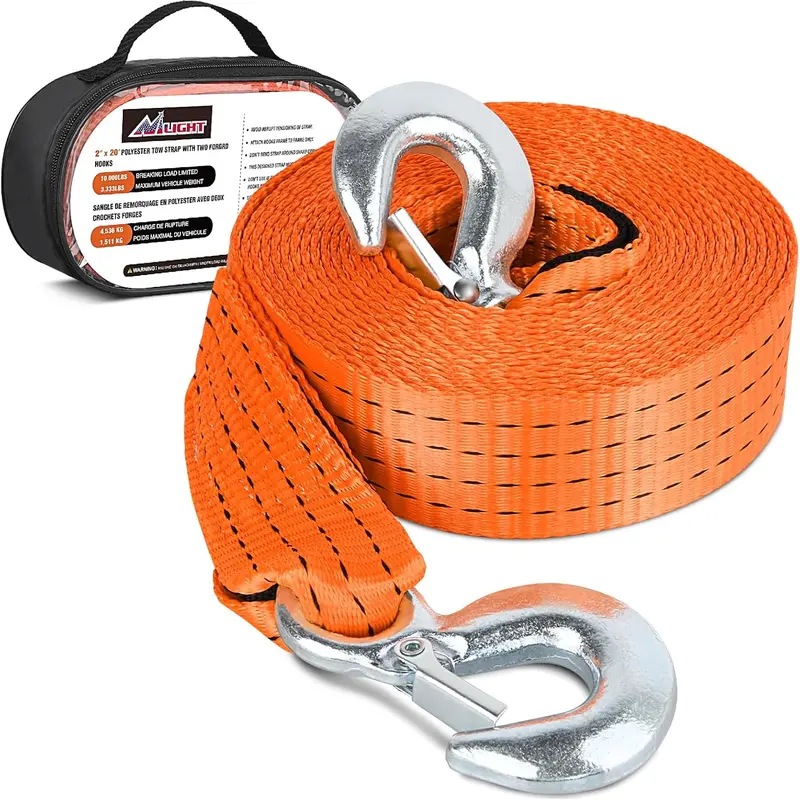 Nilight Heavy-Duty Polyester Recovery Towing Strap with Hooks (2"x20"), 10000lbs Load Bearing, 3333lbs Normal Load Capacity, All-Seasons Weather Resistant, Storage Bag Included, for Jeeps/Trucks/SUVs & All Vehicle Types, Automotive Accessory