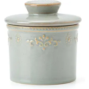 Ceramic Butter Dish - French Butter Crock With Water Line - Keeps Your Butter Fresh and Spreadable - Vintage Turquoise