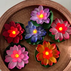 Floating LED Lotus Candle / Diwali Tihar Water Sensor Lights (6pcs) in a packet.