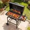 Karlhome Portable Traditional Solid Metal Charcoal BBQ Grill - Outdoor Grill with Side Shelf, Large Cooking Surface, Temperature Gauge, 2 Wheels, Rack, Damper Heat Tuning, Ample Storage Options for Backyard Cookouts, Cooking BBQ Camping Use