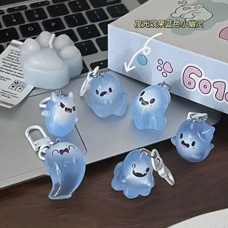 Jelly Luminous Ghost Resin Doll Keychain 1cm x 3cm Backpack Pendant Silly Smile Elf Water Drop Elf Floating Fairy Options 10g Charm Accessory