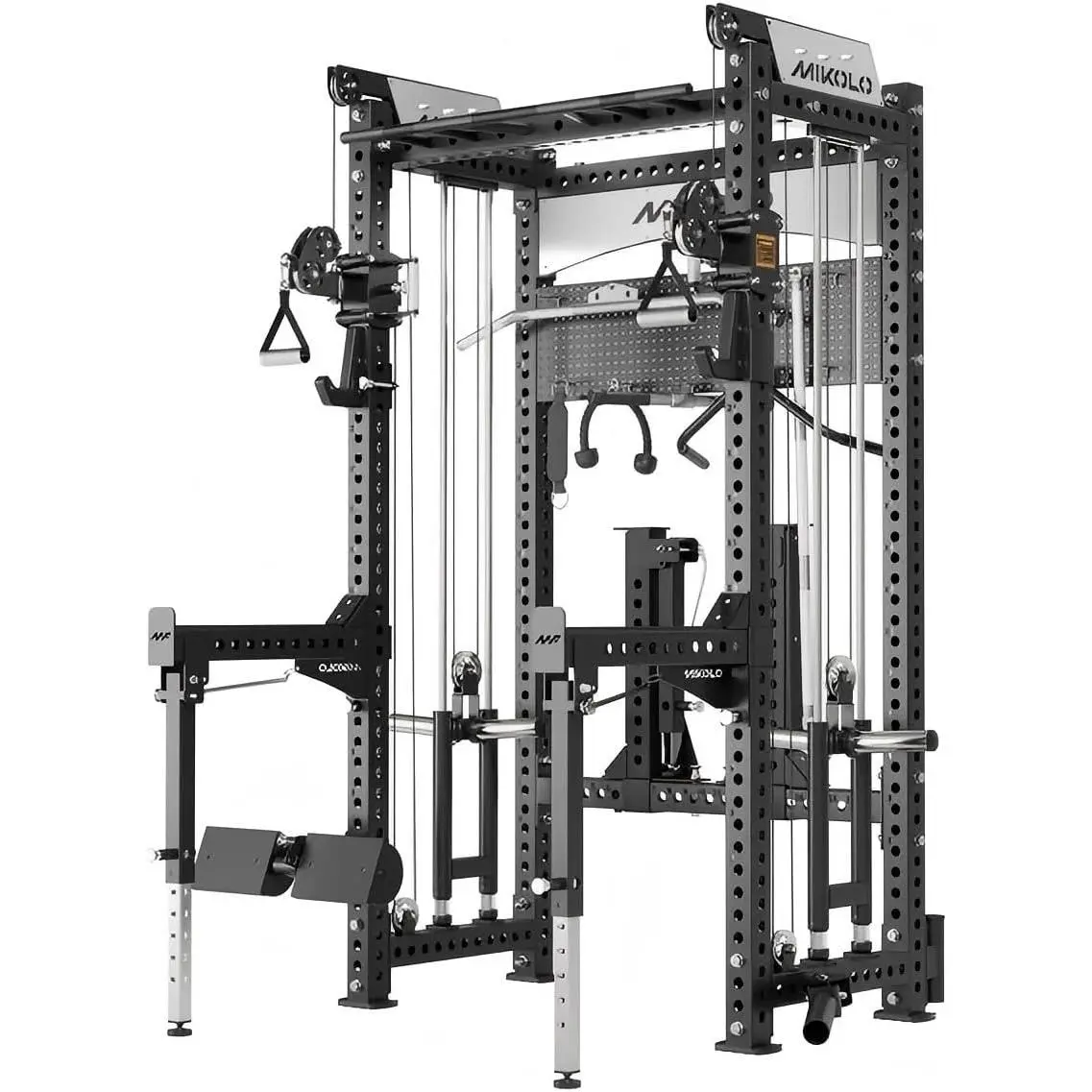 Mikolo Anubis-2.0 Smith Machine with Weight Stack, 3“×3” All-in-One Power Cage with LAT Pulldown & Cable Crossover, 3200LBS Multi-Function Trainer with Aluminum Pulley System for Fitness Home Gym