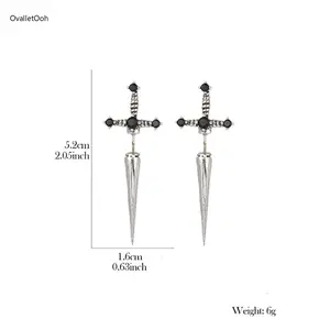 Women's Vintage Punk Gothic Sword & Cross Dangle Earrings, Artificial Crystal Zinc Alloy Trendy Jewelry for Party & Daily Wear