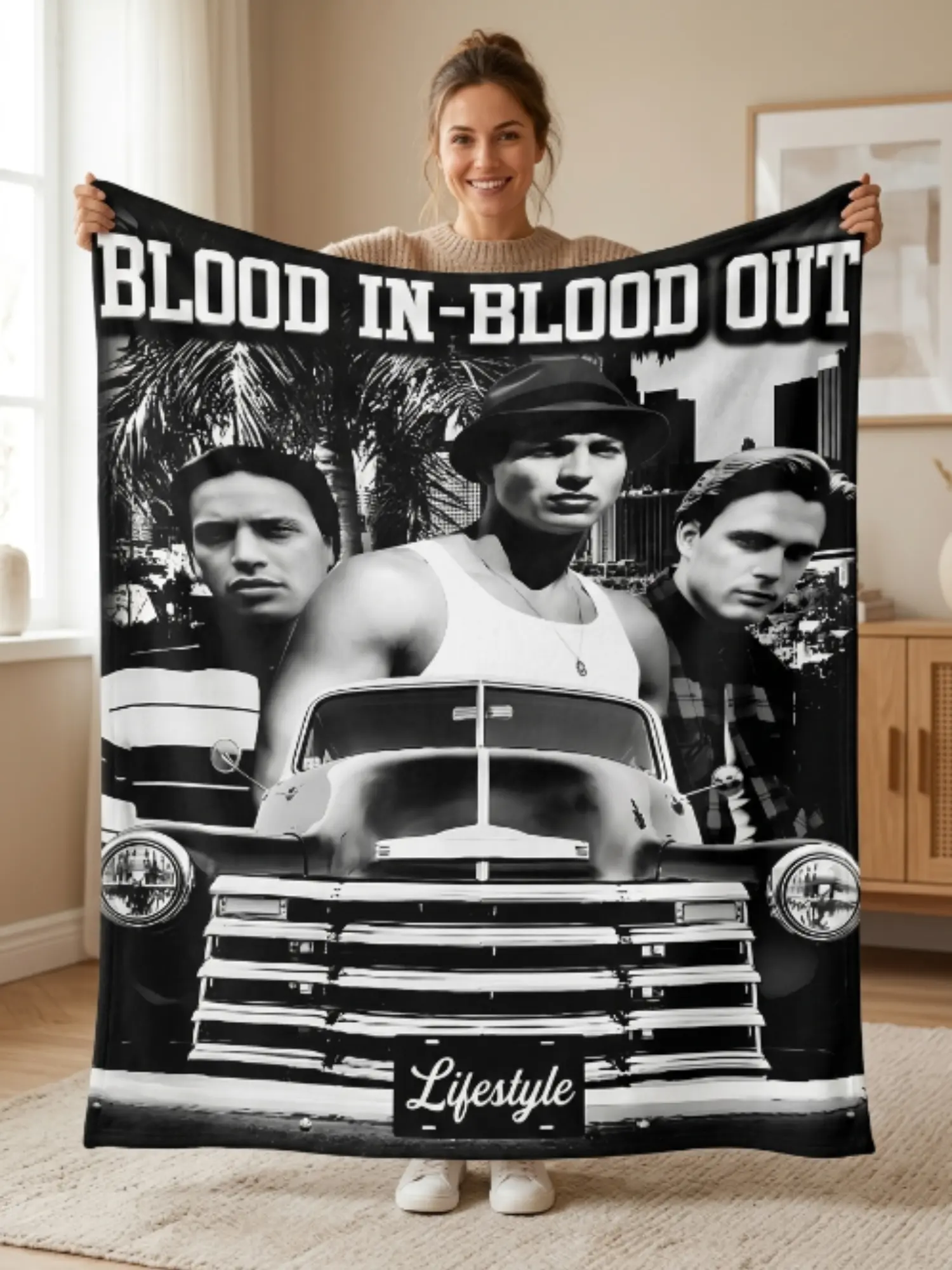 Blood In Blood Out Flannel Texture Blanket - Vatos Locos Lifestyle Fleece Throw, All-Over Art Chicano Movie Fan Gift, Multi-Size for Living Room Decor & Movie Nights, Soft Fleece