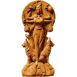 Wooden Hecate Triple Goddess Key Carving, Pagan Altar Decor, 3.5x1.5x9 in ()