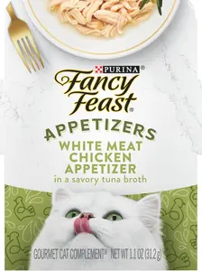 Purina Fancy Feast Appetizers Pack of 10 - Grain Free Cat Food Complement, Wet Cat Food with Tuna, Topper for Cats
