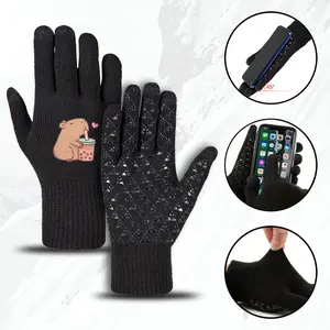 Cute Capybara Bubble Tea Printed Warm Winter Gloves for Outdoor Activities and Daily Wear  Perfect Gift for Adults and Teens During Christmas  New Year  Thanksgiving  and Holiday Seasons  Soft Knitted Unisex Gloves for Cold Weather Protection and Casual