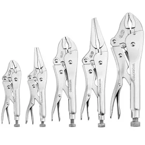 5-Piece Locking Pliers Set, Vice Grips with Chrome-vanadium Steel, 5/7/10 inch Curved Jaw Pliers, 6.5/9 inch Long Nose Pliers