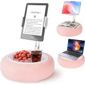 Pillow tablet stand, durable all-metal stand and made of soft washable flannel material, 360-degree adjustable bed phone stand with snack bowl, tablet placement pad, office nap pillow, with detachable accessory tools, suitable for home or office