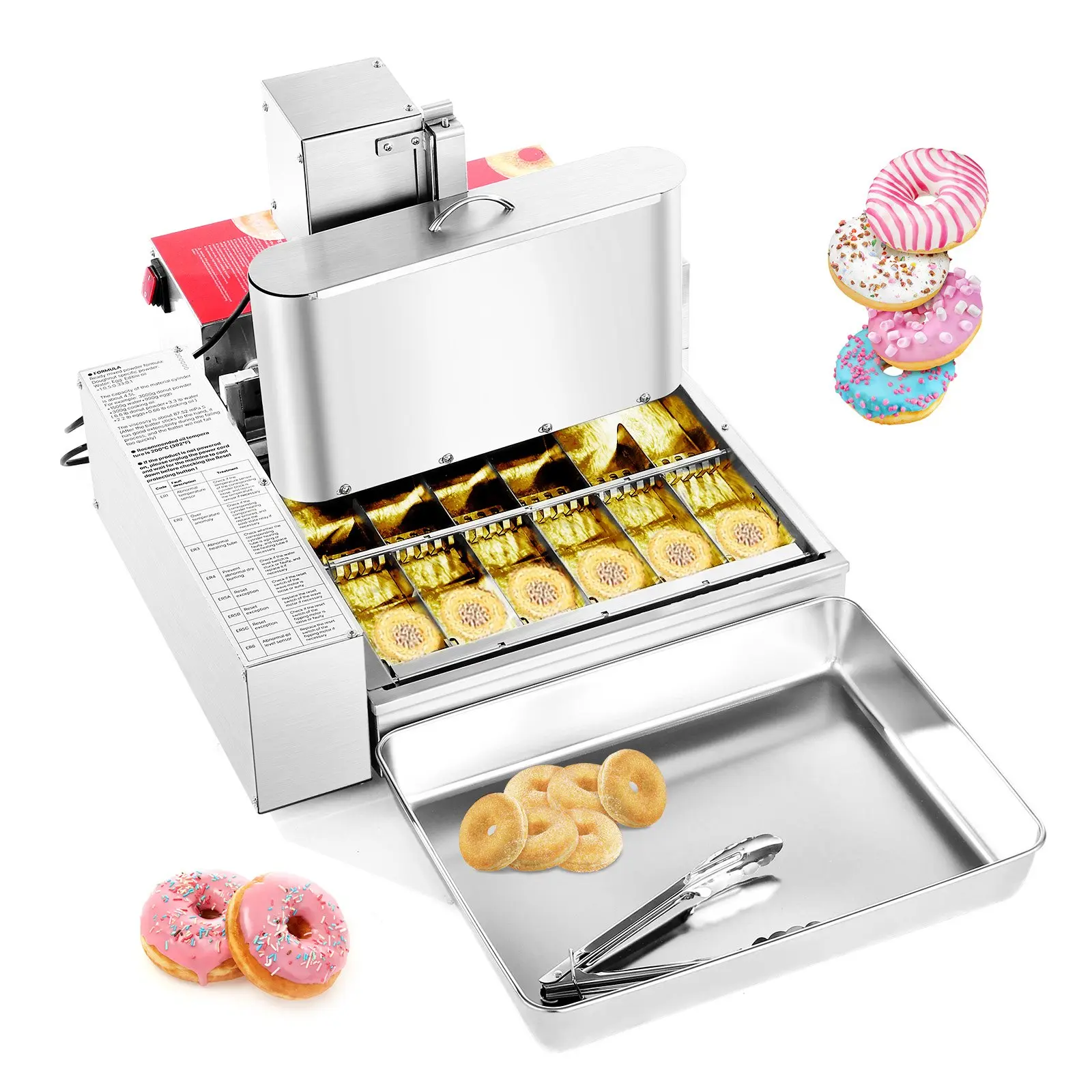【DealsForYouDays】VEVOR Commercial 6-Row Donut Maker - Auto Fryer, High Power 1000W & Above Electric Fryer, 360 Pcs/Hour, Stainless Steel Build with Intelligent Control for Businesses