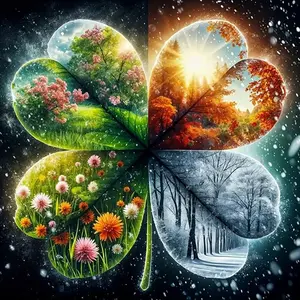 Four Leaf Clover Four Seasons Landscape 5D Full Drill Diamond Painting Kit Creative Design with Shimmering Nature Scene Accents Enchanted Seasonal Art Style Handicraft DIY Art For Home Wall Decor Ideal Gift For Nature And Craft Enthusiasts