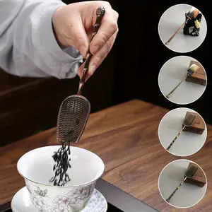 1pc Retro Chinese Style Metal Tea Spoon Kung Fu Tea Ceremony Utensils Tea Shovel Sugar Salt Coffee Spoons Teaware Kitchen Accessory Alloy antique copper tea spoon appreciation tea lotus utensils six gentlemen zero teaspoon bamboo woven