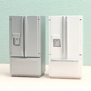 Silver Grey Two Door Refrigerator 1:12 Miniature for Dollhouse Kitchen, Perfect Christmas New Year Gift Idea