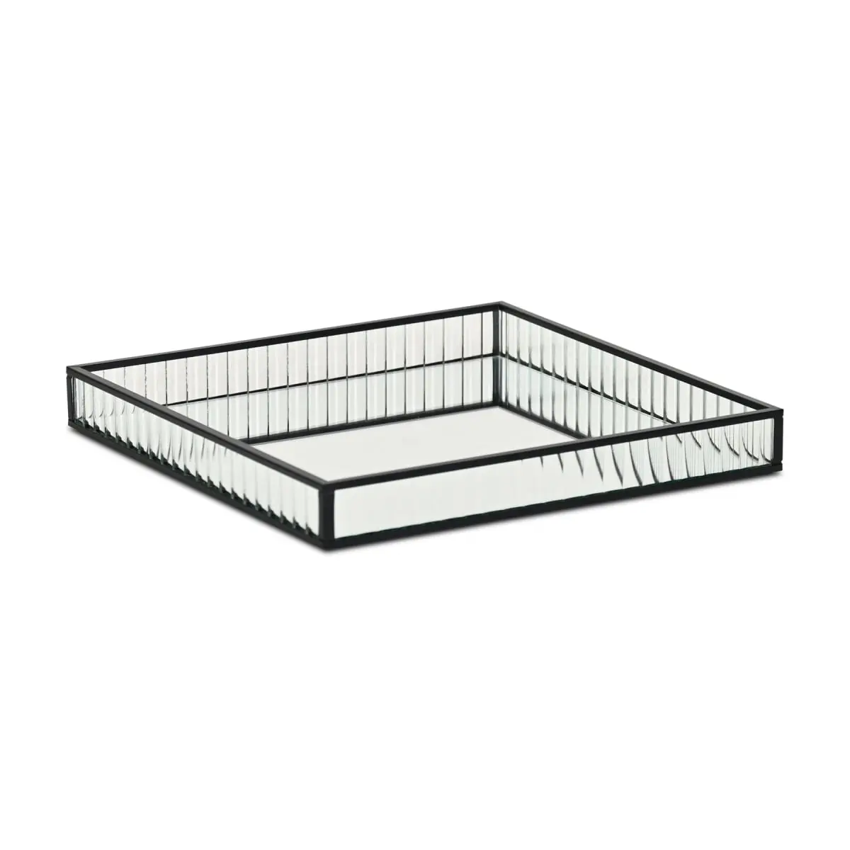 Cheungs 6137BK-S Veldra Black Square Fluted Glass Serving Tray - Small Size (9.75" l x 9.75" w x 1.25" h), Stylish Indoor Home Decor Modern Decor Table Top Accessory for Plates, Home Décor