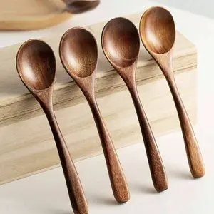 Set of 4 Natural Wood Spoons, Durable Eco-Friendly Long Handle Cooking Spoons, Ideal for Kitchen, Baking & Serving, Kitchen Utensils, Wooden Spoon