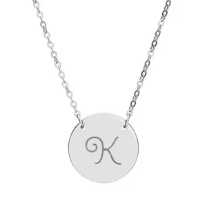Script Initial K Circle Necklace | Engraved Pendant