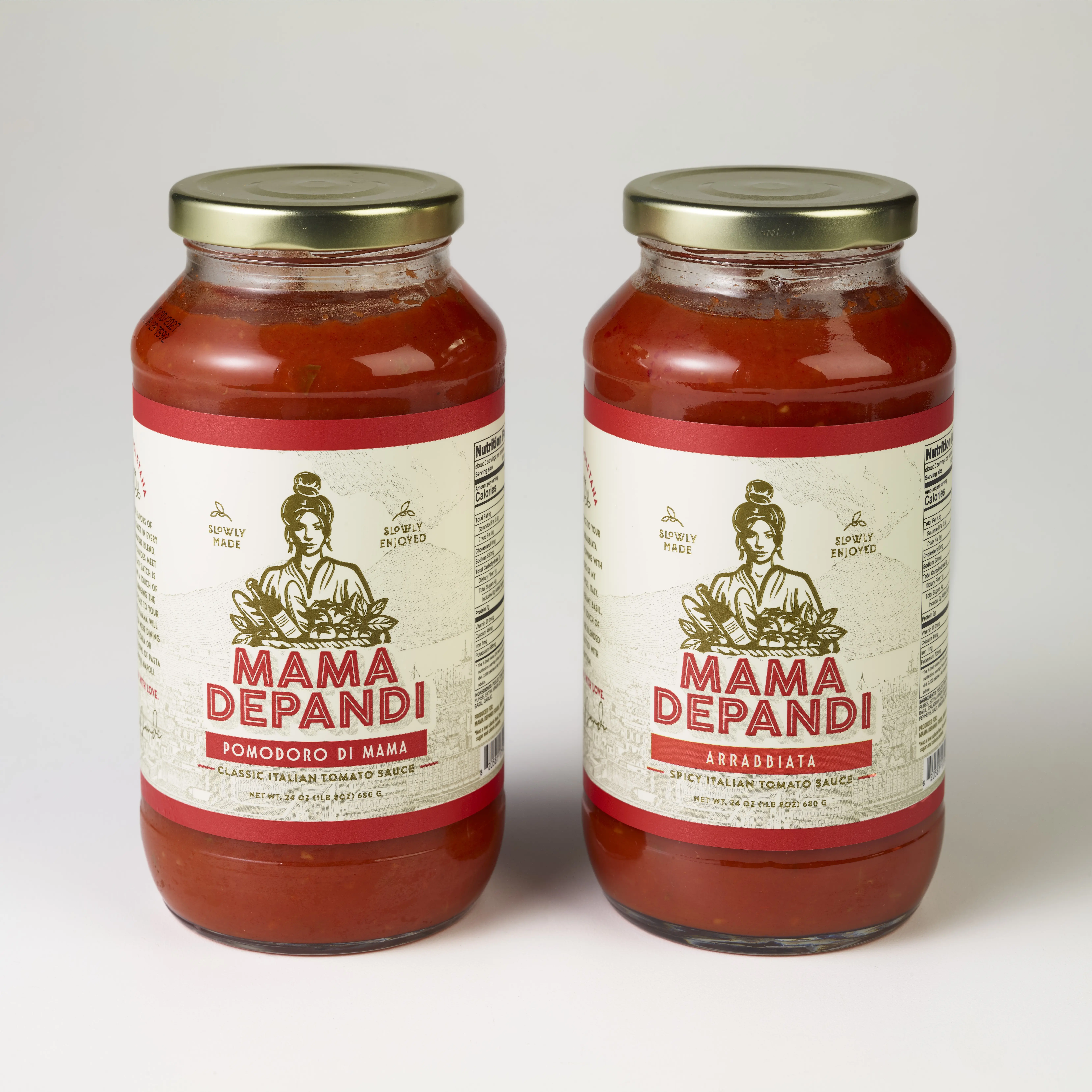 Italian Grandma's Pasta Sauce 2-Pack — Spicy Arrabbiata + Classic Pomodoro, Small-Batch (Mama DePandi)