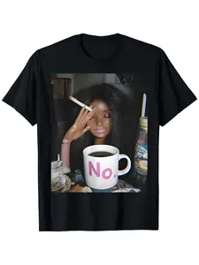 Distressed Doll Face Meme T‑Shirt – Loose Fit Crew Neck, Slight Stretch, Perfect for Adult Festive Costumes
