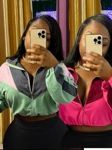 Women's Zipper Drawstring Patchwork Waist Casual Top, Womenswear Long Sleeve Loose-Fitting Spring & Fall Fashion, Organic Textile