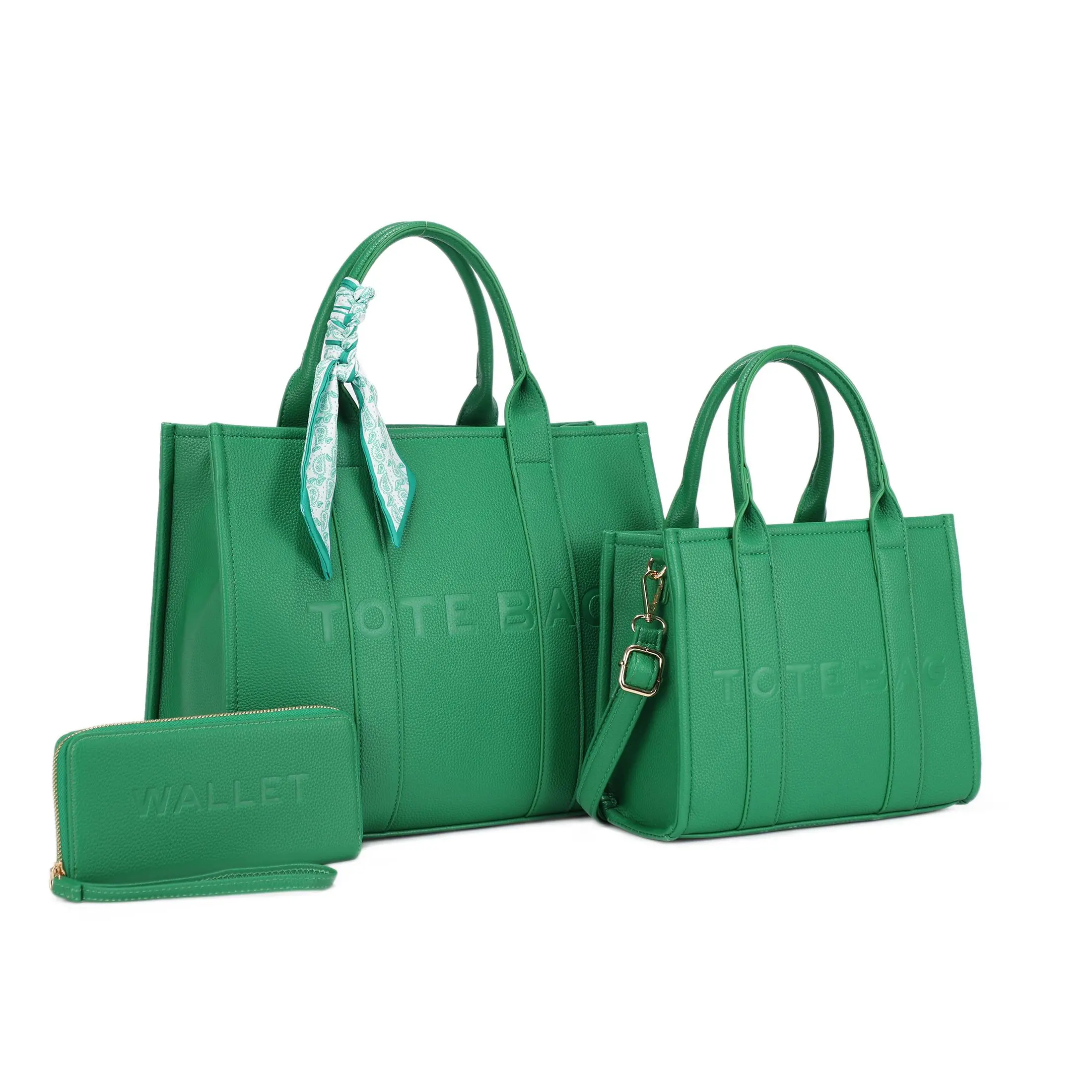 3-Piece Women's Bag Set, Large Shoulder Bag, Crossbody Handbag & Wristlet wallet with Scarf