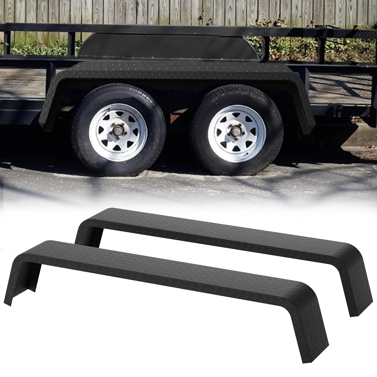 【GARVEE】2 Pack Tandem Axle Trailer Fenders, Heavy Duty Steel, Fit 13"-15" Tires, Suitable for Car Hauler, Cargo, Utility, and Landscape Trailers, Available in Black and Silver