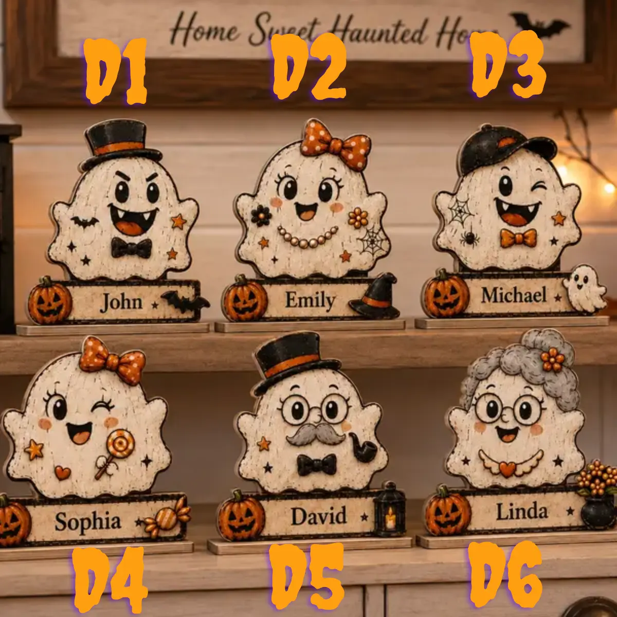 personalized Ghost Family Wooden Sign, Custom Name Halloween Decor, Cute Ghost Crew Shelf Sitter, Spooky Fall Home Centerpiece Wooden SIgn. Custom Halloween decorations