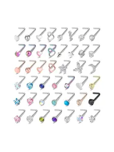 44-Piece Stainless Steel Body Jewelry Complete Set, Unisex Piercing Accessories, Diverse Moon Star Heart Butterfly Designs, Perfect Gift for Men & Women, All Seasons