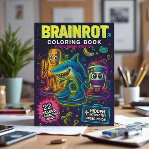 Ultimate Meme Gift Brainrot Coloring Book, Features 22 Viral Characters, Vibrant Cartoon Design, Hidden Pages, Ideal for Adults & Teens