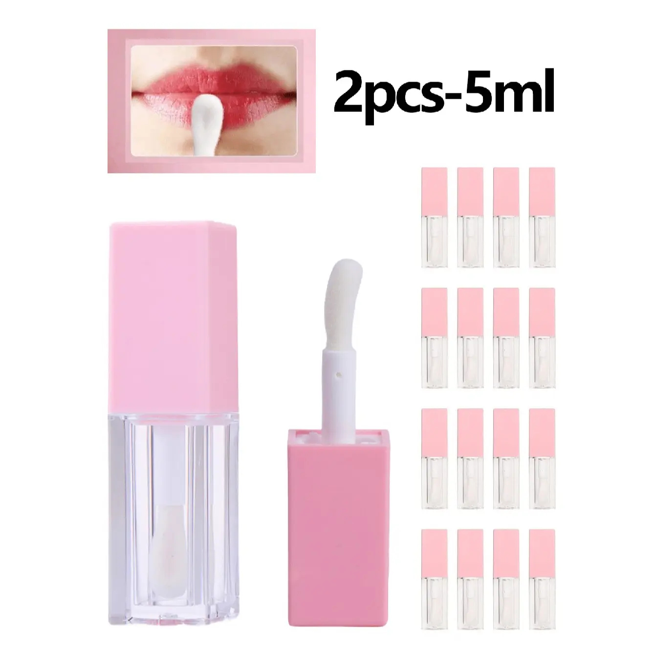 2pcs 5ML Lip Gloss Tubes, Transparent Lipgloss Empty Tube, Square Mini Lip Oil Bottle, Portable Travel Essential, Makeup Storage