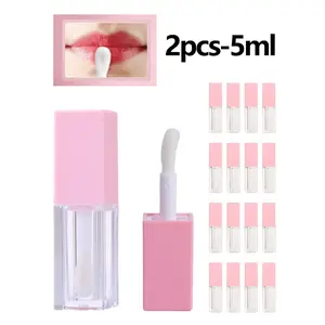 2pcs 5ML Lip Gloss Tubes, Transparent Lipgloss Empty Tube, Square Mini Lip Oil Bottle, Portable Travel Essential, Makeup Storage