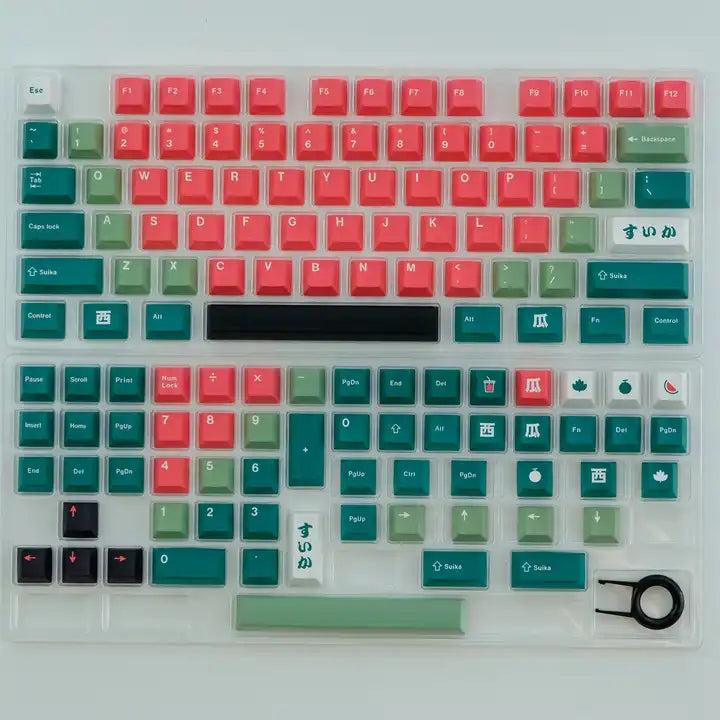 SUIKA Keycaps - Red & Green keys for mechanical keyboard - decor for pc gaming and work from home desk setups - gifts for gamers