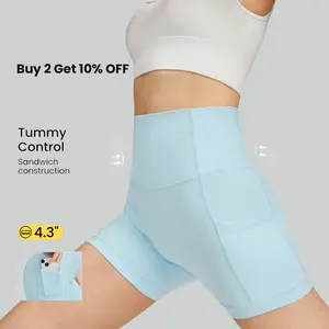 GLOWMODE 4.3" FeatherFit Anti-Slip Pocket Bike Shorts Non Front Seam Low Impact Cycling Running Gym Workout