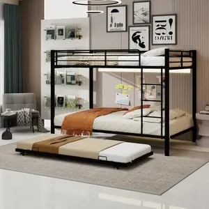 Queen Size Square Tube Iron Bunk Bed with Safety Rails, Modern Minimalist Metal Frame, Durable Long-Lasting Construction, Easy Assembly, Ideal for Kids Room, Guest Room, Shared Space, Bedroom Furniture, Bedroom Furniture for Bedroom