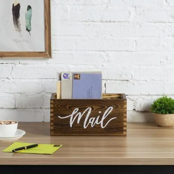 Rustic Dark Brown Wood Tabletop Mail Box
