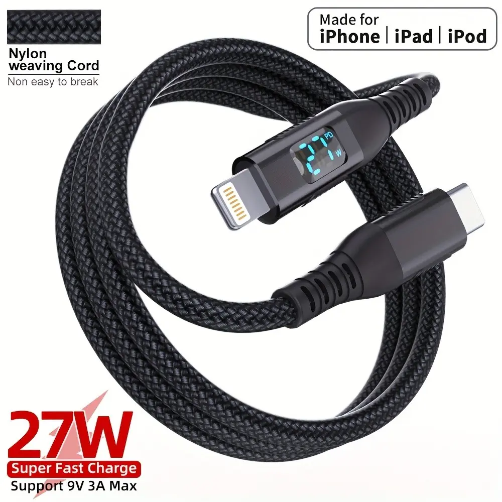 LAIHONEN USB-C to Lightning Cable with Digital display, 3.3/6.6/10FT Long, 27W Charging and 480Mbps Data Transfer Speeds, for Phones, for iPads, for iPods, for MacBooks, Cellphone, Type C Wired, Multifunctional Charging Cable, Data Sync Cable