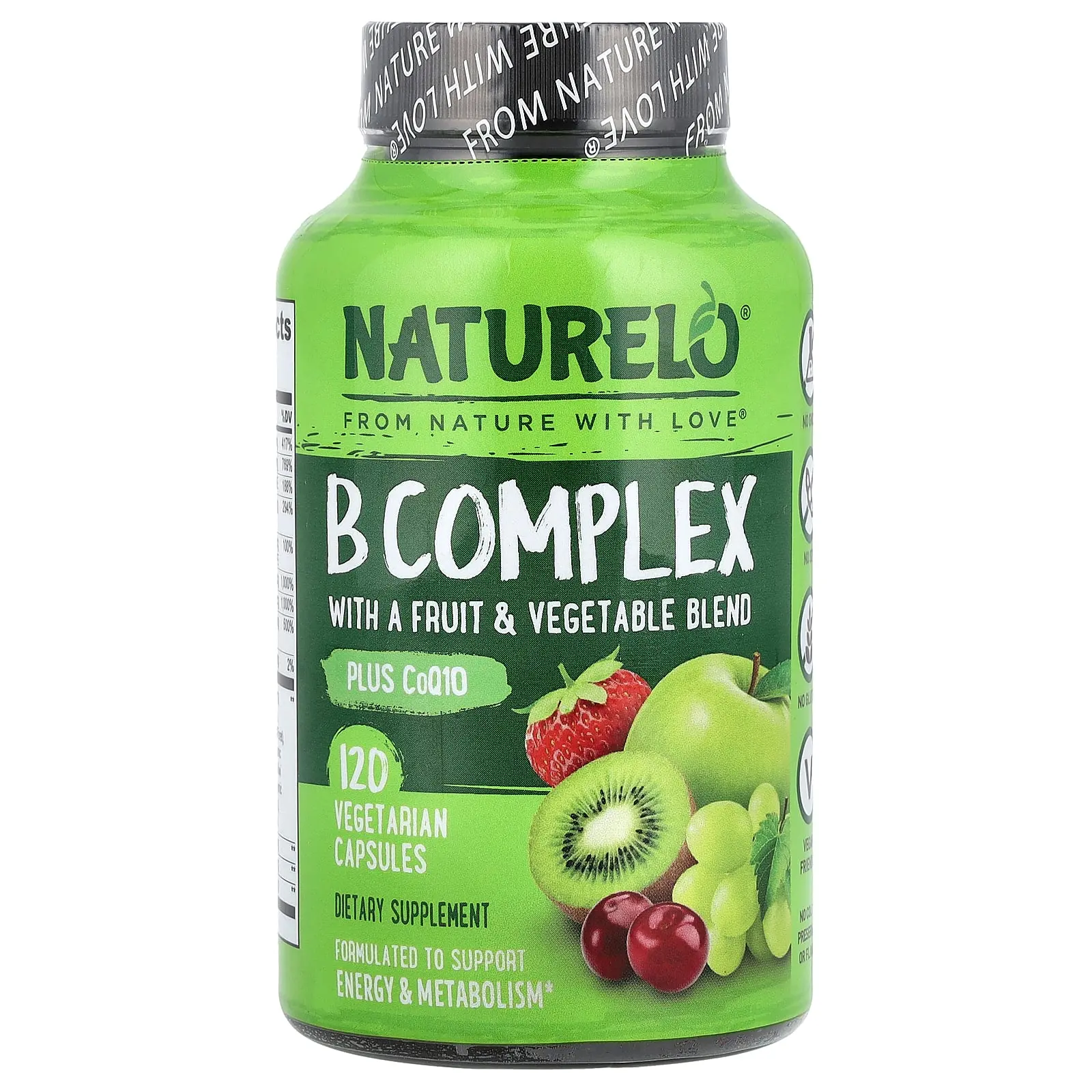 NATURELO B Complex with a Fruit & Vegetable Blend, Plus CoQ10, 120 Vegetarian Capsules