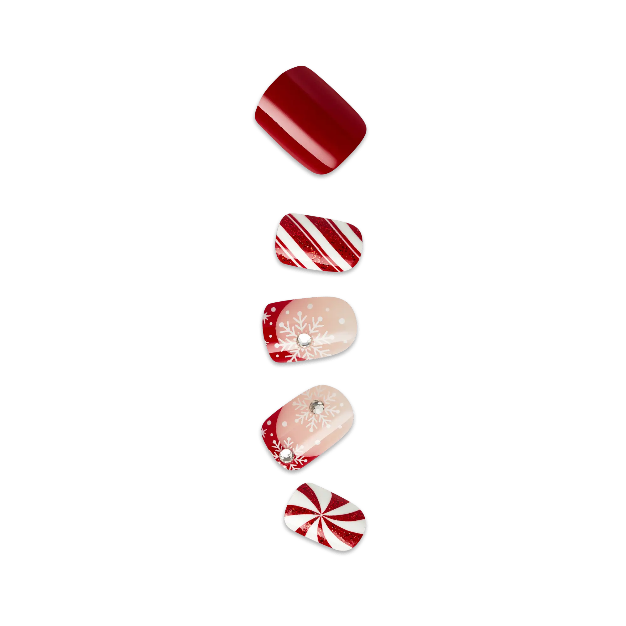 Impress Design Holiday No Glue Fake Press On Nails - Halo | Design, Red, Short, Squoval, Manicure